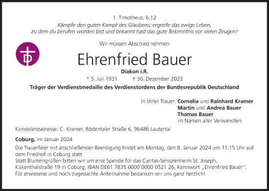 Anzeige von Ehrenfried Bauer von MGO