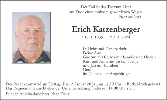Anzeige von Erich Katzenberger von MGO
