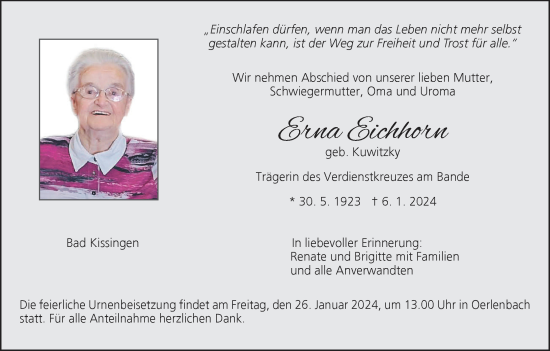 Anzeige von Erna Eichhorn von MGO