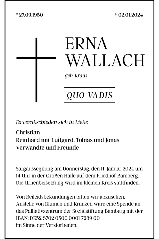Anzeige von Erna Wallach von MGO