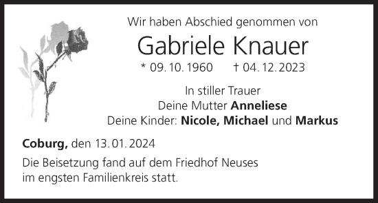 Anzeige von Gabriele Knauer von MGO