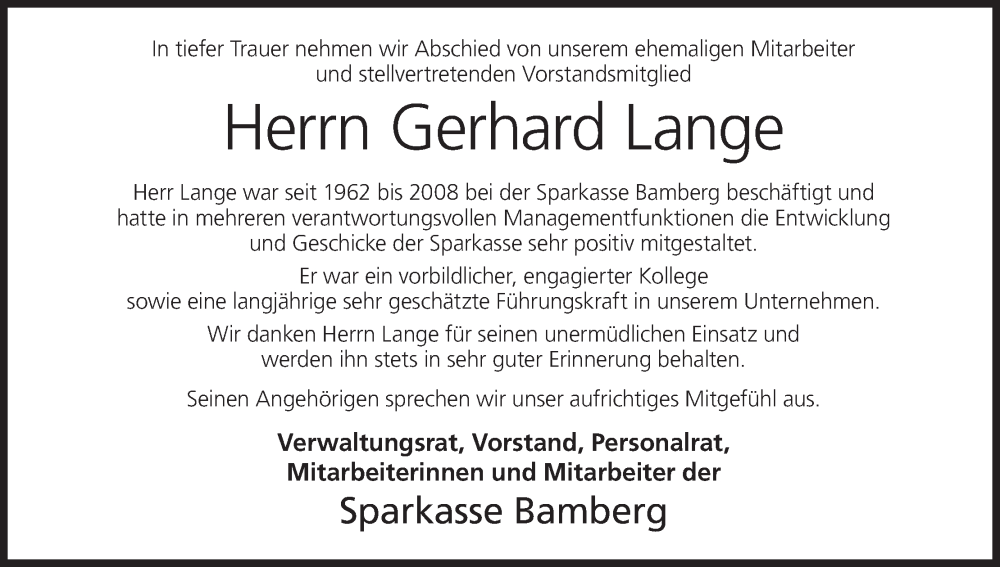  Traueranzeige für Gerhard Lange vom 13.01.2024 aus MGO