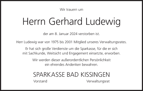 Anzeige von Gerhard Ludewig von MGO