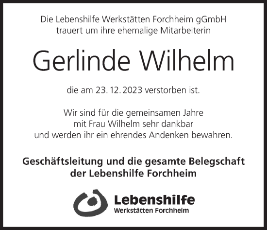 Anzeige von Gerlinde Wilhelm von MGO