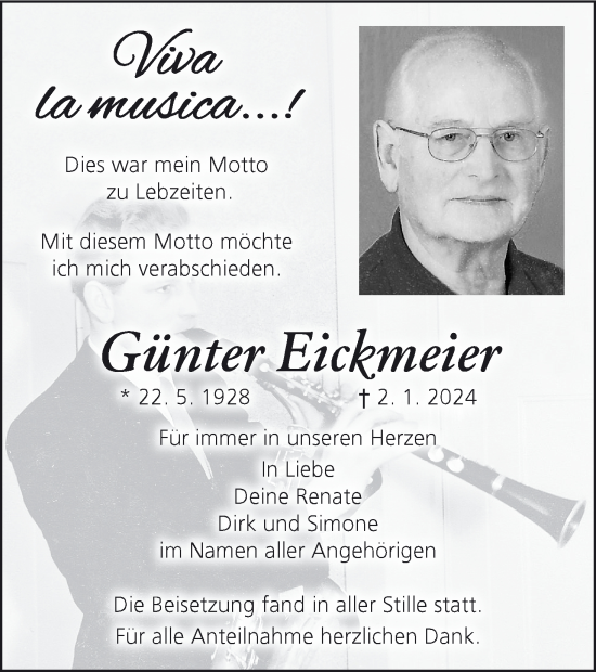 Anzeige von Günter Eickmeier von MGO