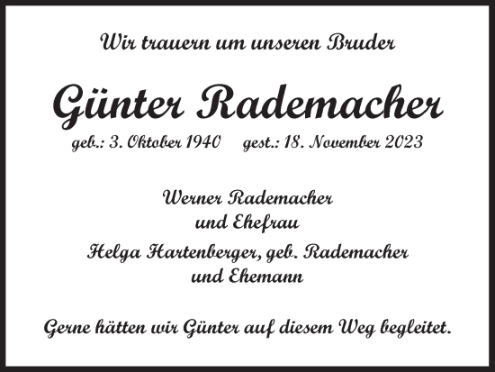 Anzeige von Günter Rademacher von MGO