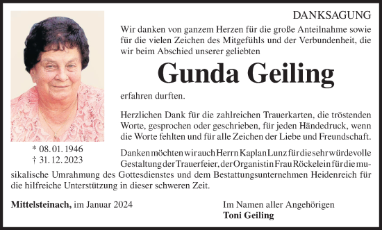 Anzeige von Gunda Geiling von MGO