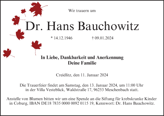 Anzeige von Hans Bauchowitz von MGO