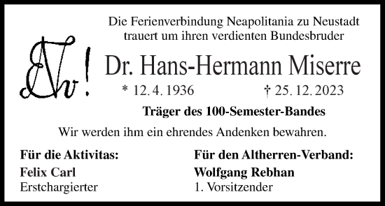 Anzeige von Hans-Hermann Miserre von MGO