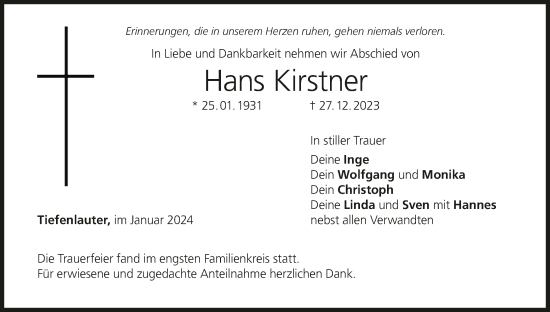 Anzeige von Hans Kirstner von MGO