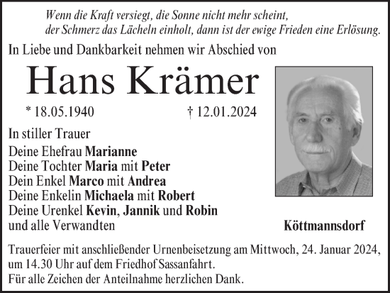 Anzeige von Hans Krämer von MGO