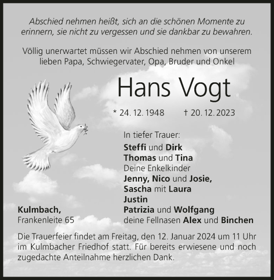 Anzeige von Hans Vogt von MGO
