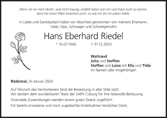 Anzeige von Hans Eberhard Riedel von MGO