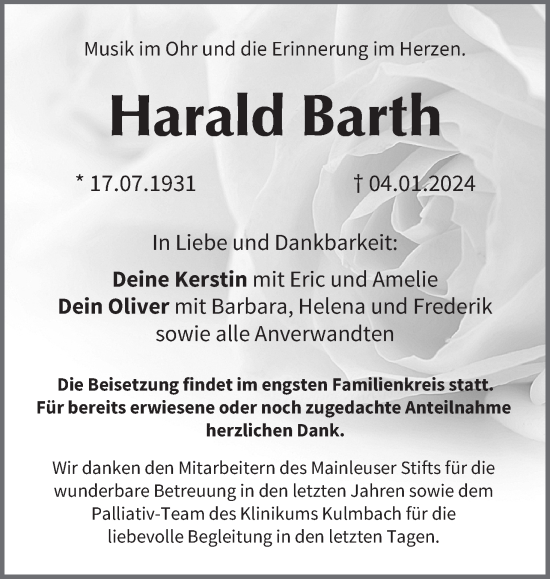 Anzeige von Harald Barth von MGO