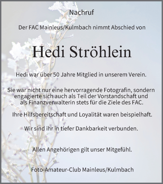 Anzeige von Hedi Ströhlein von MGO