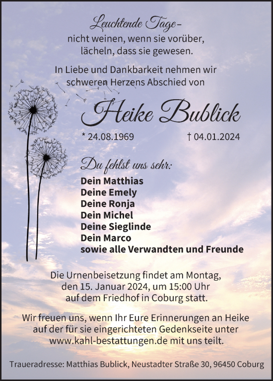 Anzeige von Heike Bublick von MGO