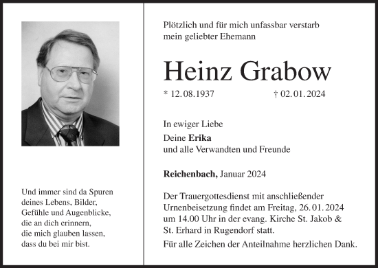 Anzeige von Heinz Grabow von MGO