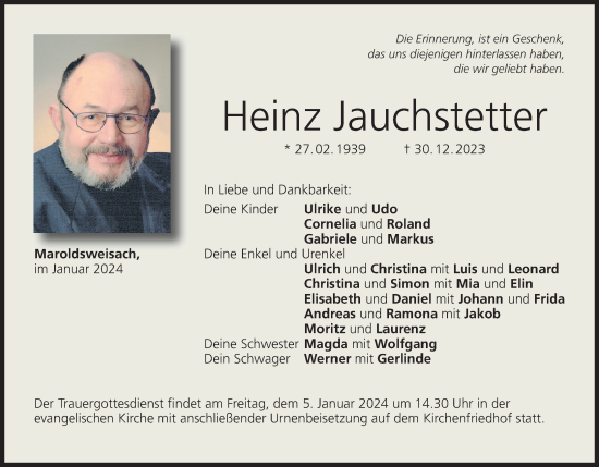 Anzeige von Heinz Jauchstetter von MGO