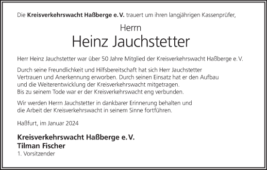 Anzeige von Heinz Jauchstetter von MGO