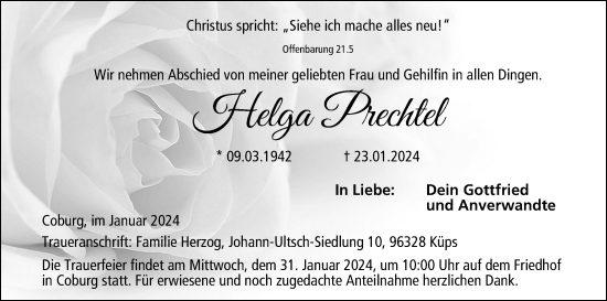 Anzeige von Helga Prechtel von MGO