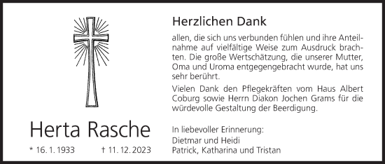 Anzeige von Herta Rasche von MGO