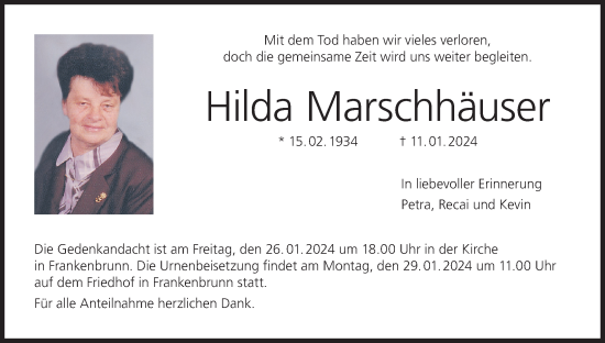 Anzeige von Hilda Marschhäuser von MGO