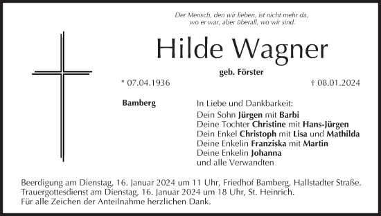 Anzeige von Hilde Wagner von MGO