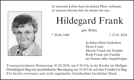 Anzeige von Hildegard Frank von MGO