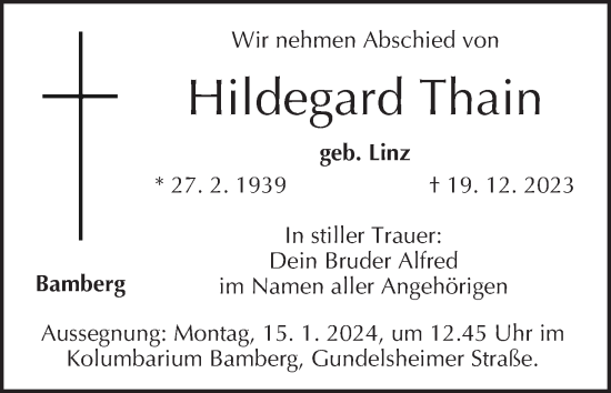 Anzeige von Hildegard Thain von MGO