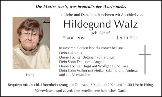 Anzeige von Hildegund Walz von MGO