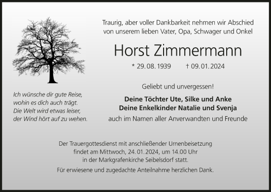 Anzeige von Horst Zimmermann von MGO