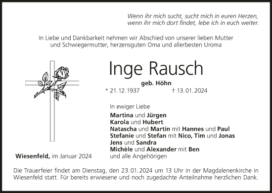 Anzeige von Inge Rausch von MGO