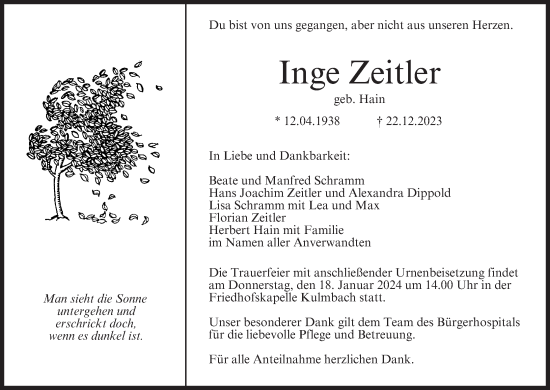 Anzeige von Inge Zeitler von MGO