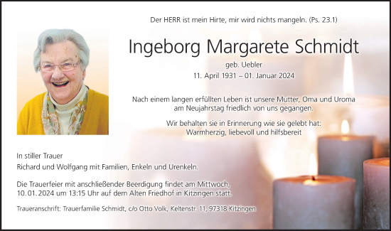 Anzeige von Ingeborg Margarete Schmidt von MGO