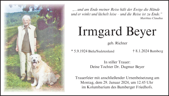 Anzeige von Irmgard Beyer von MGO