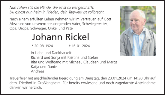 Anzeige von Johann Rickel von MGO