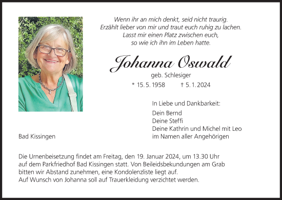Anzeige von Johanna Oswald von MGO