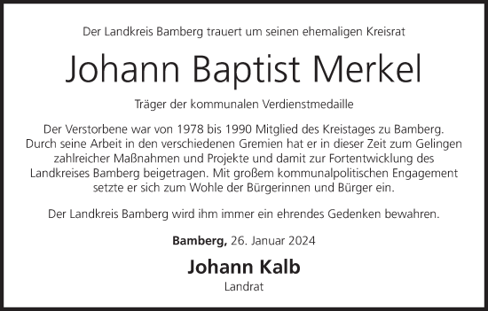 Anzeige von Johann Baptist Merkel von MGO