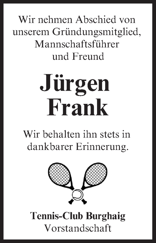 Anzeige von Jürgen Frank von MGO