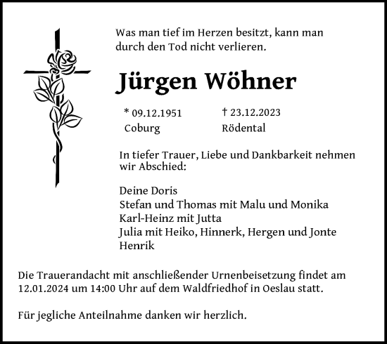 Anzeige von Jürgen Wöhner von MGO