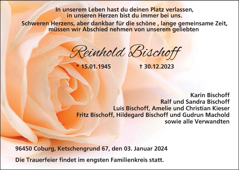  Traueranzeige für Karin Bischoff vom 03.01.2024 aus MGO