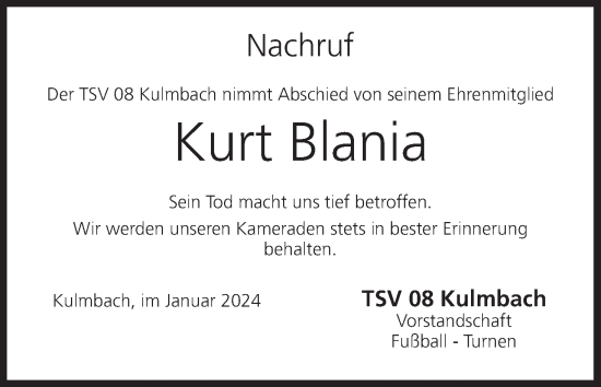 Anzeige von Kurt Blania von MGO