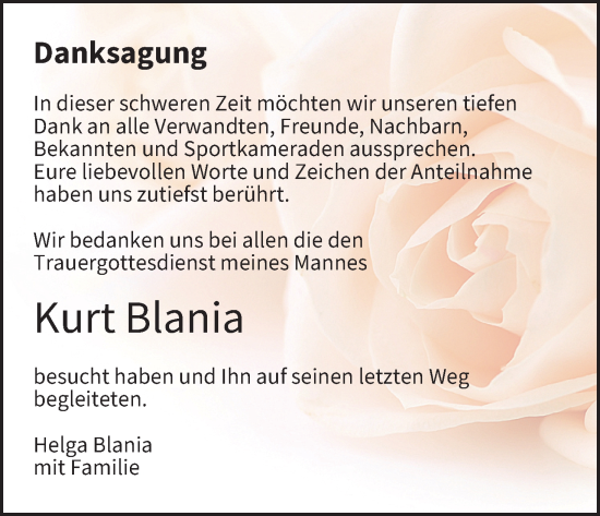 Anzeige von Kurt Blania von MGO