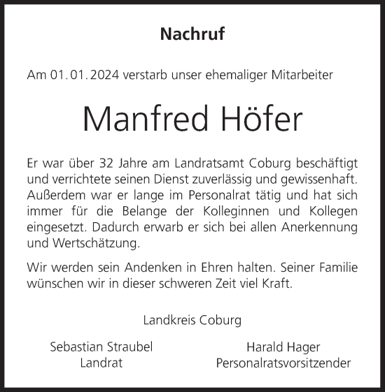 Anzeige von Manfred Höfer von MGO