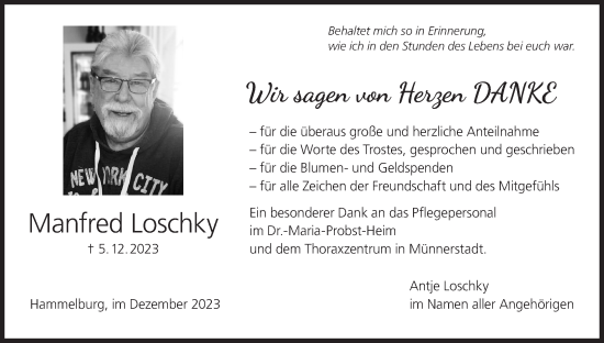 Anzeige von Manfred Loschky von MGO