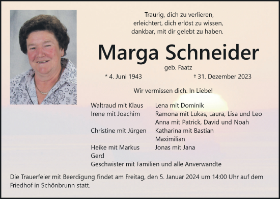 Anzeige von Marga Schneider von MGO