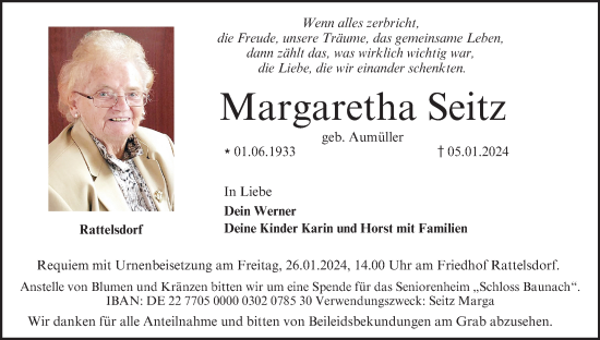 Anzeige von Margaretha Seitz von MGO