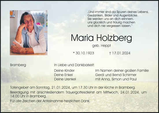 Anzeige von Maria Holzberg von MGO