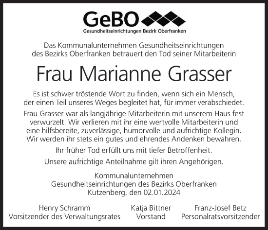 Anzeige von Marianne Grasser von MGO