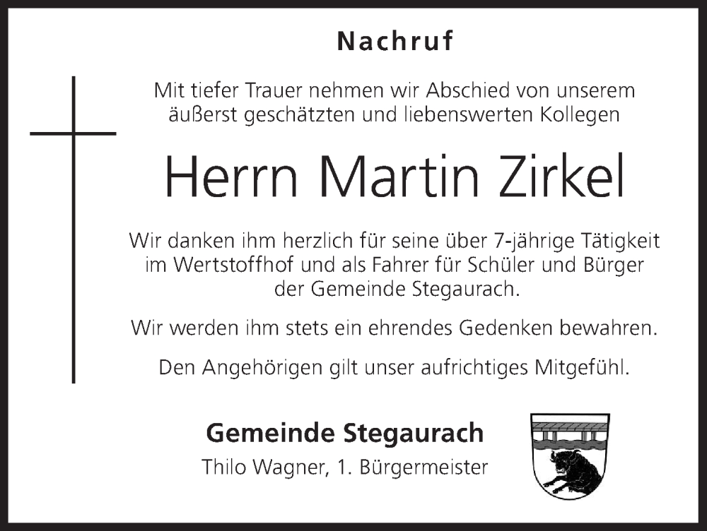  Traueranzeige für Martin Zirkel vom 27.01.2024 aus MGO
